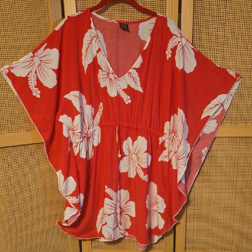 Favant Pink Floral Kaftan Top One Size Large XL Beach Vacation